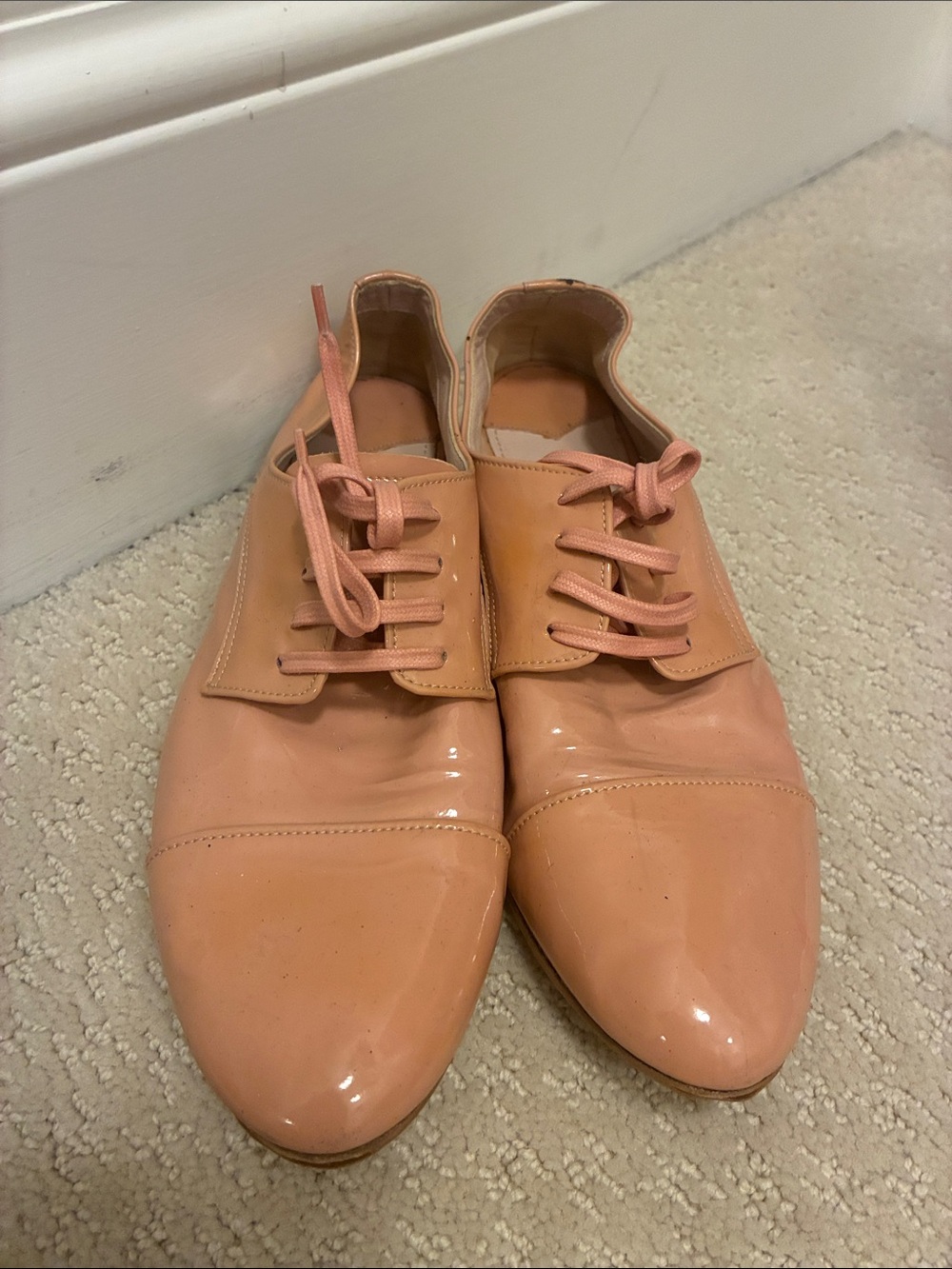 Miu Miu Crystal Embellished Heel Blush Patent Leather Oxfords Size 38.5👝